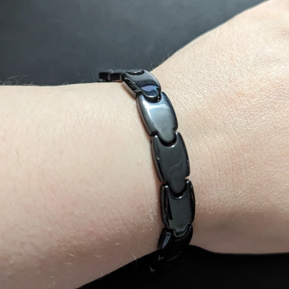 BLACK Ceramic Stainless Steel Link Unisex Statement Bracelet
